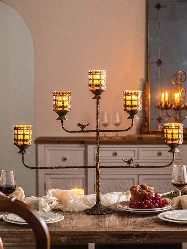 Amber Glass Lattice Candle Holder