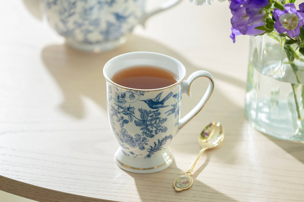 Blue Bird Toile Footed Porcelain Mug