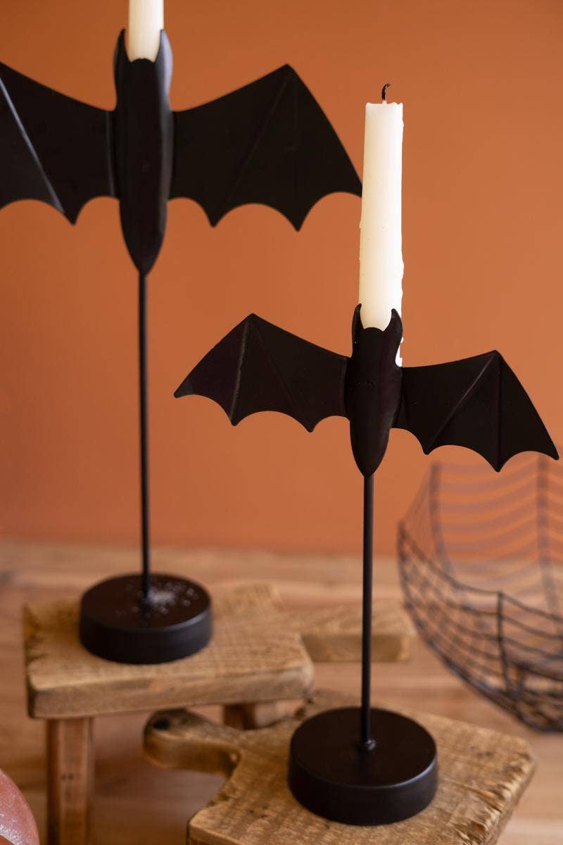 Black Bat Taper Candle Holders | Set of 2