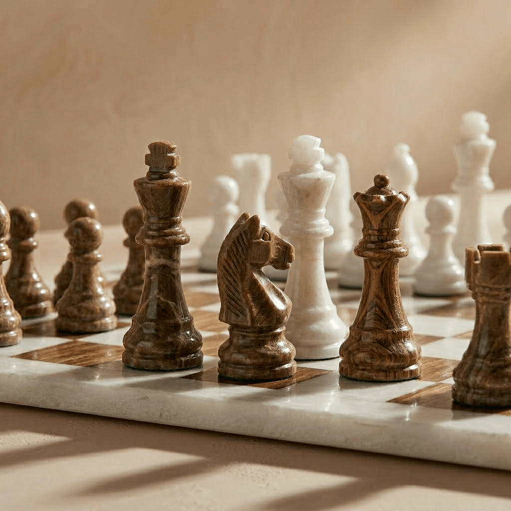 Marble Chess Set | Brown and White