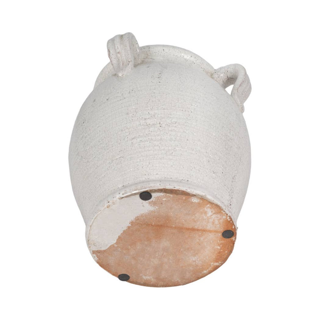 White Terracotta Crackle Amphora Vase with Handles