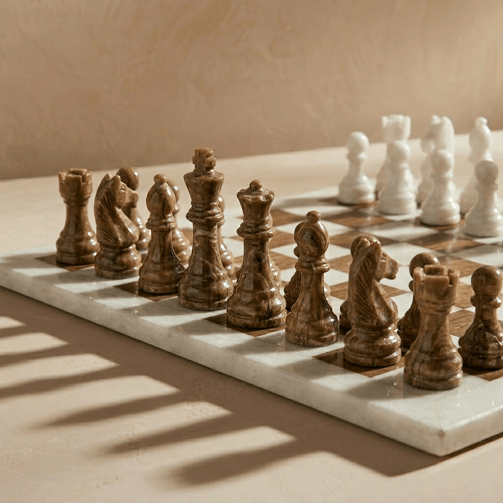 Marble Chess Set | Brown and White