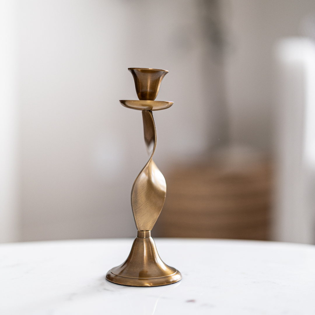 Twisted Brass-Tone Taper Candle Holder