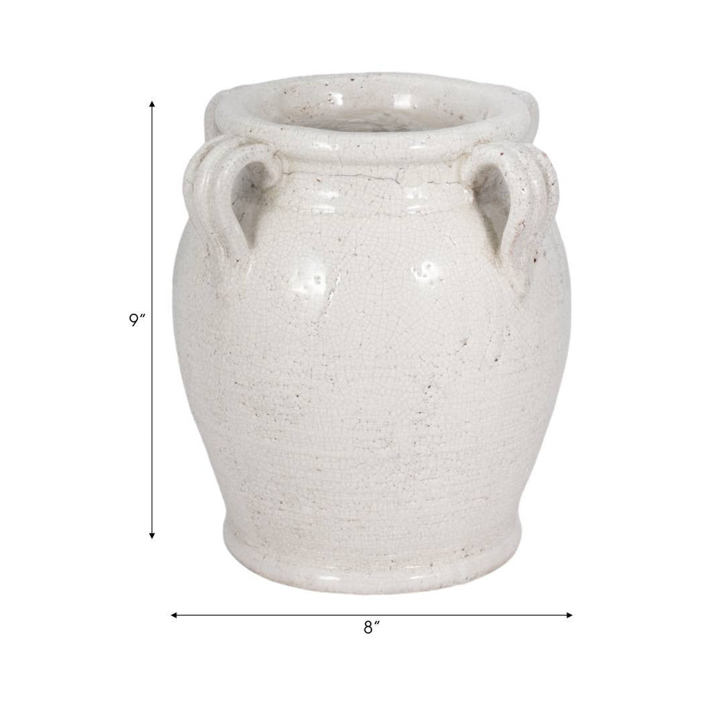 White Terracotta Crackle Amphora Vase with Handles
