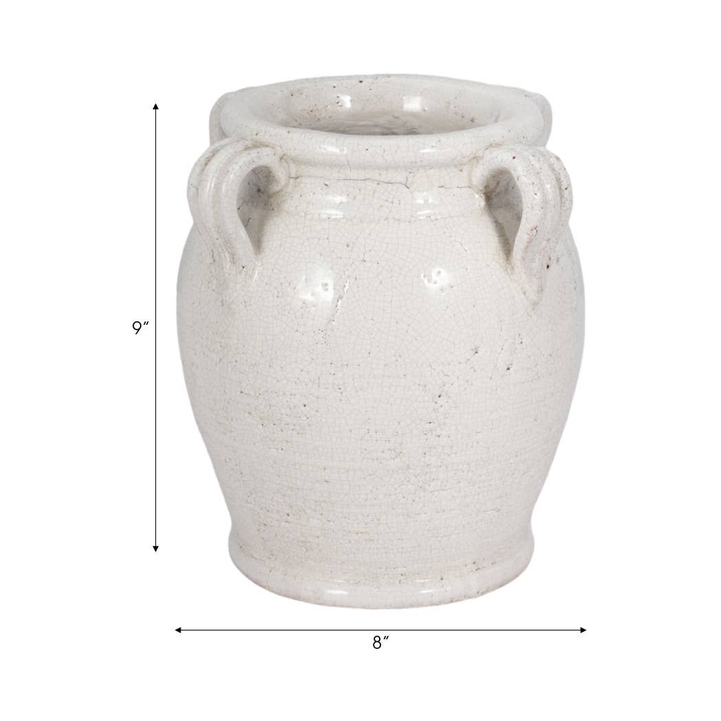 White Terracotta Crackle Amphora Vase with Handles