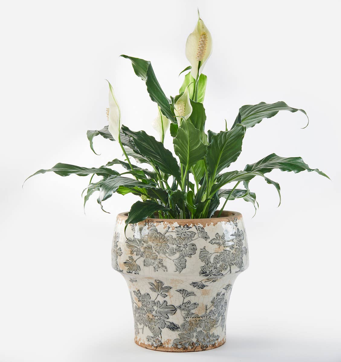 Blue Botanical Stoneware Planter | Antique-Inspired