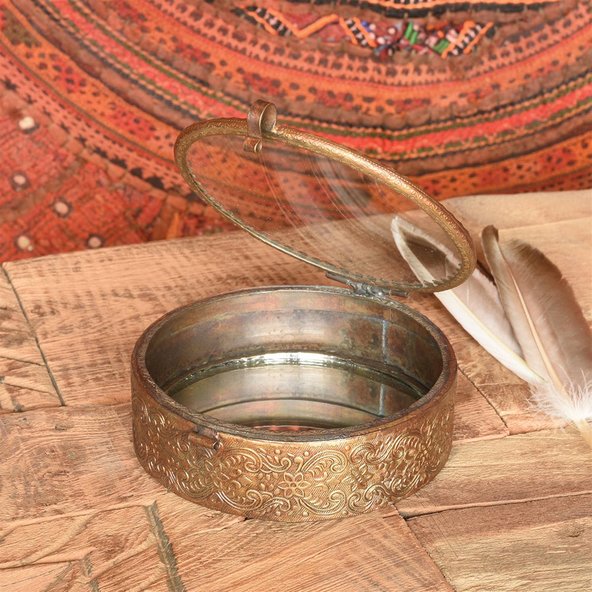 Brass Round Mirrored Box