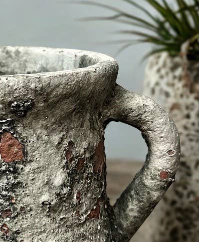 Cement Rustic Floral Jar