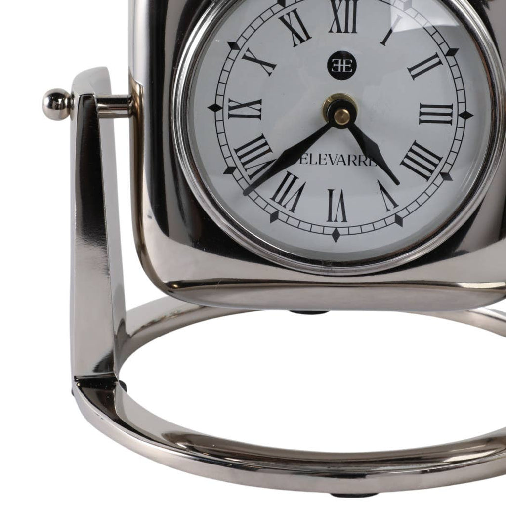 Silver Table Clock with Glass Face, 9 in.
