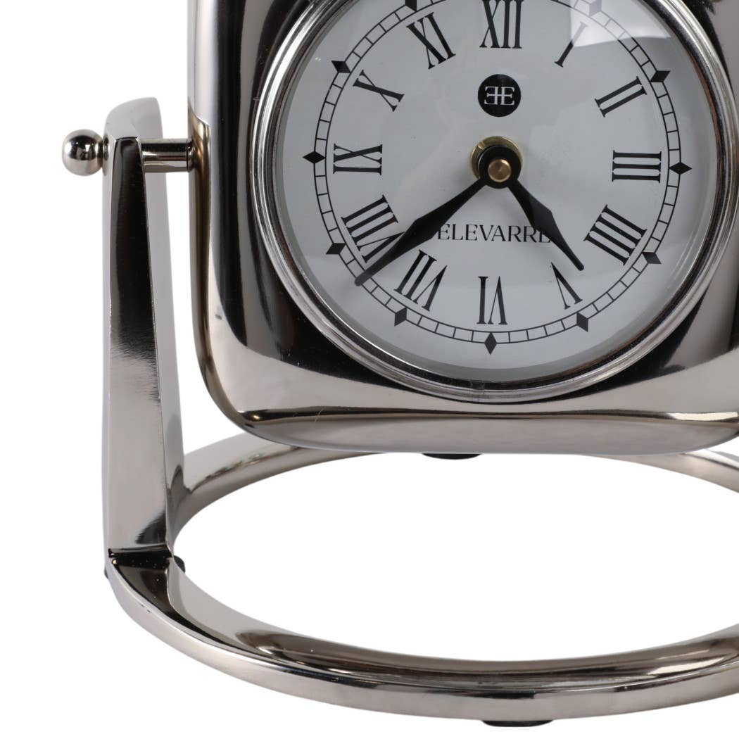 Silver Table Clock with Glass Face, 9 in.