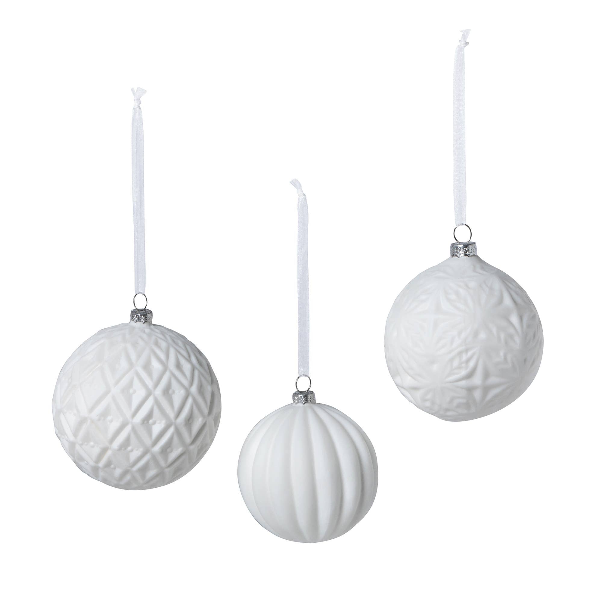 Quilted White Glass Ornament