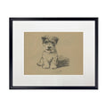 Dog Sketch R on Brown Background, Black Frame