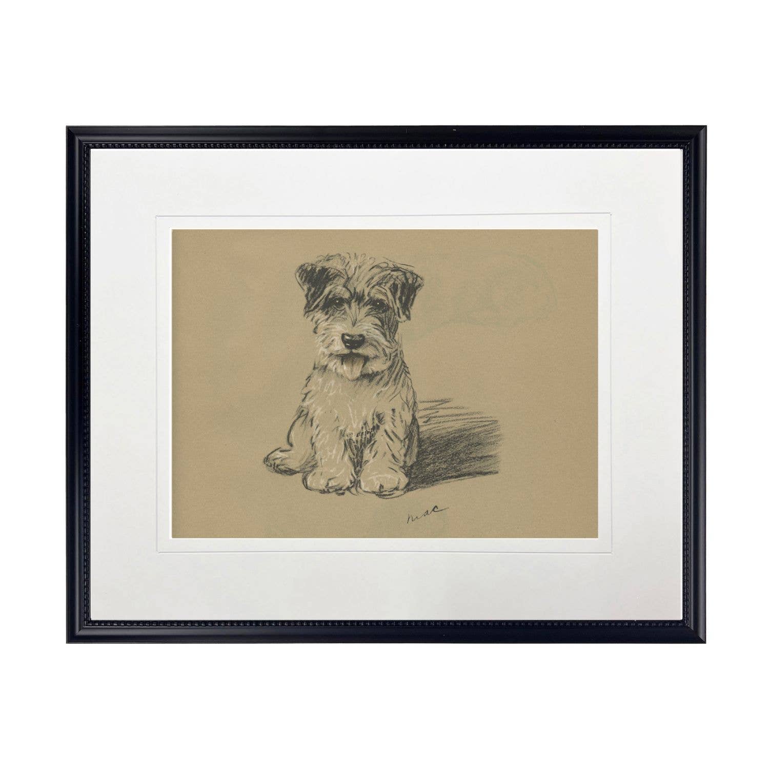 Dog Sketch R on Brown Background, Black Frame