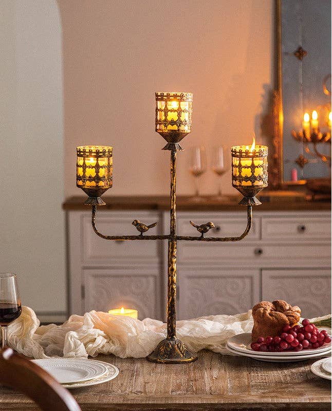 Amber Glass Lattice Candle Holder