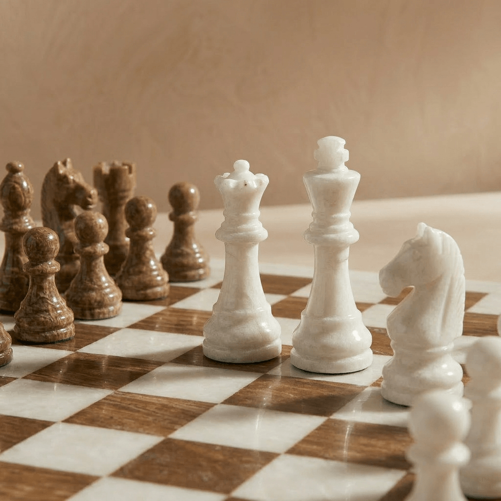 Marble Chess Set | Brown and White