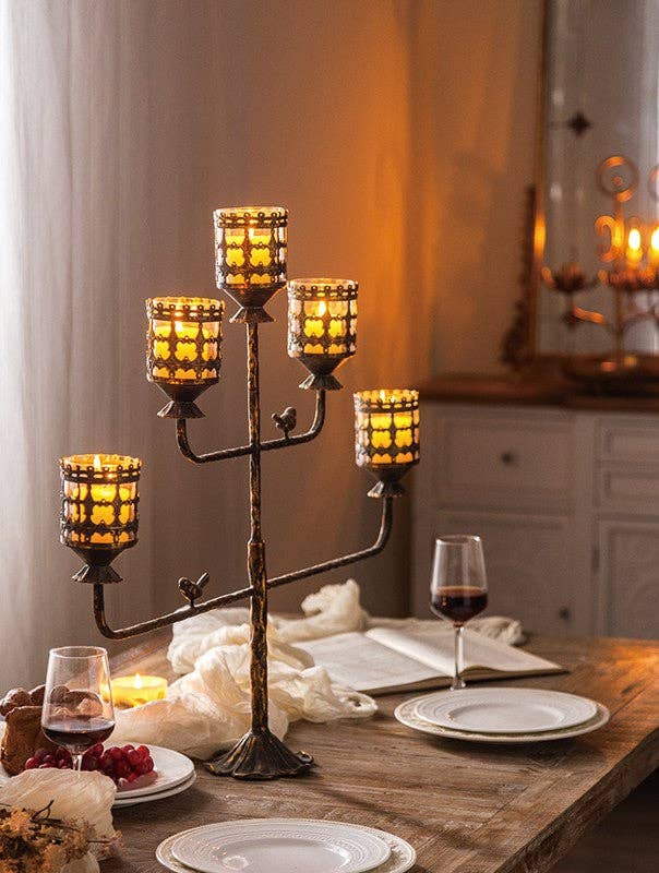 Amber Glass Lattice Candle Holder
