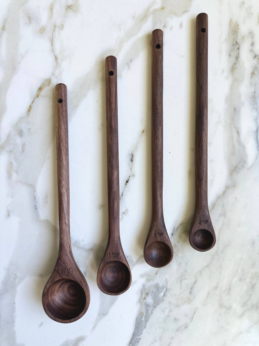 Handcrafted Walnut Wood Long Handle Measuring Spoons Set