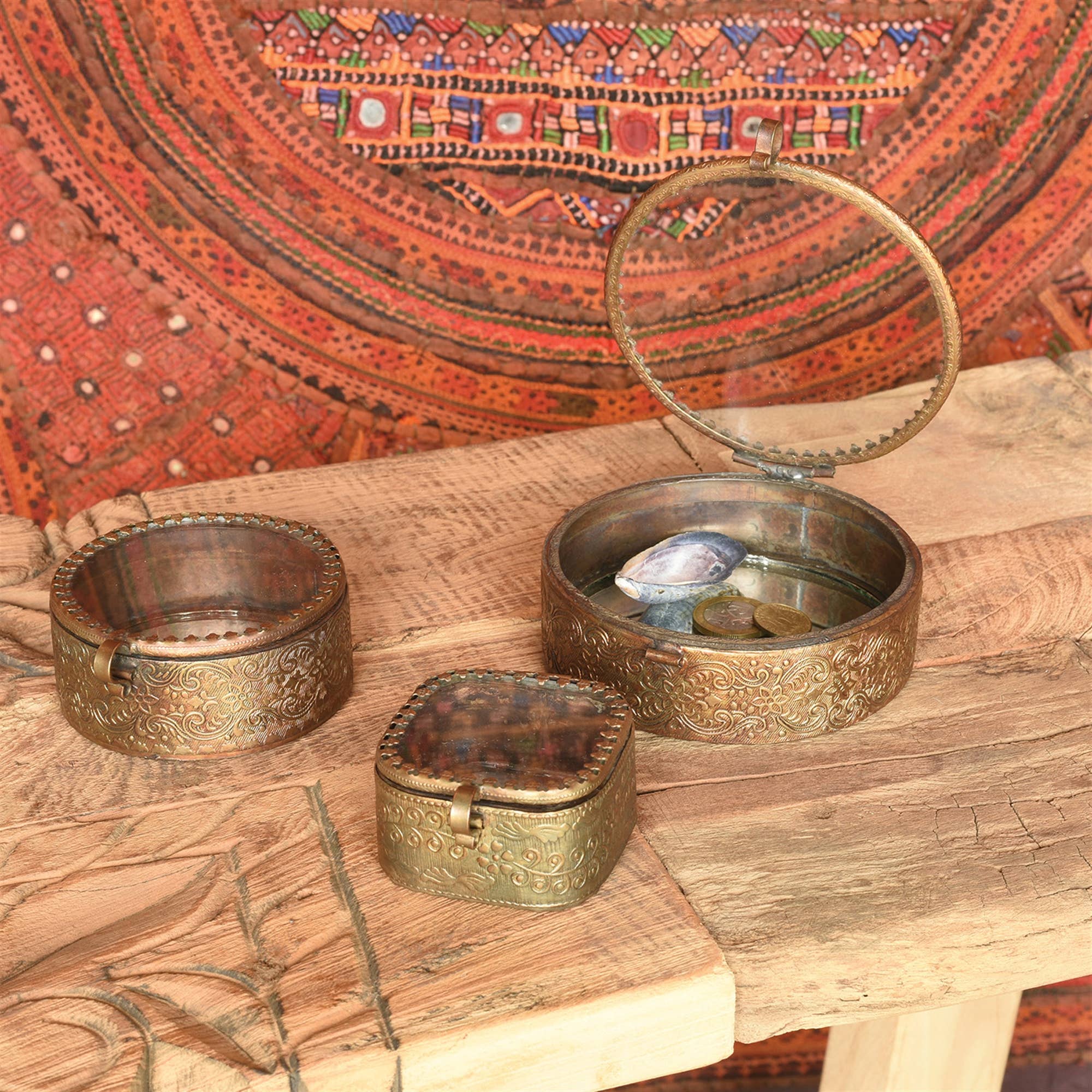 Brass Round Mirrored Box