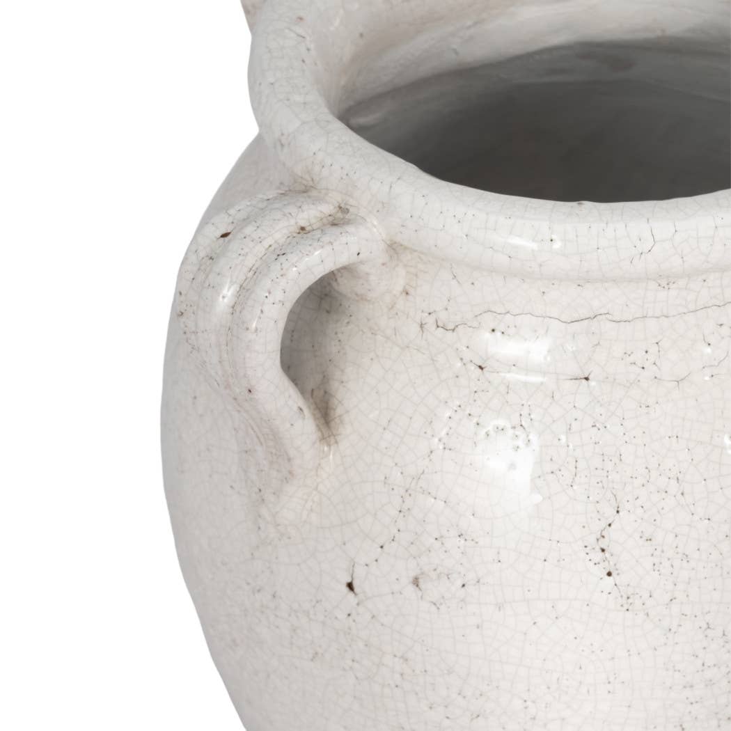 White Terracotta Crackle Amphora Vase with Handles