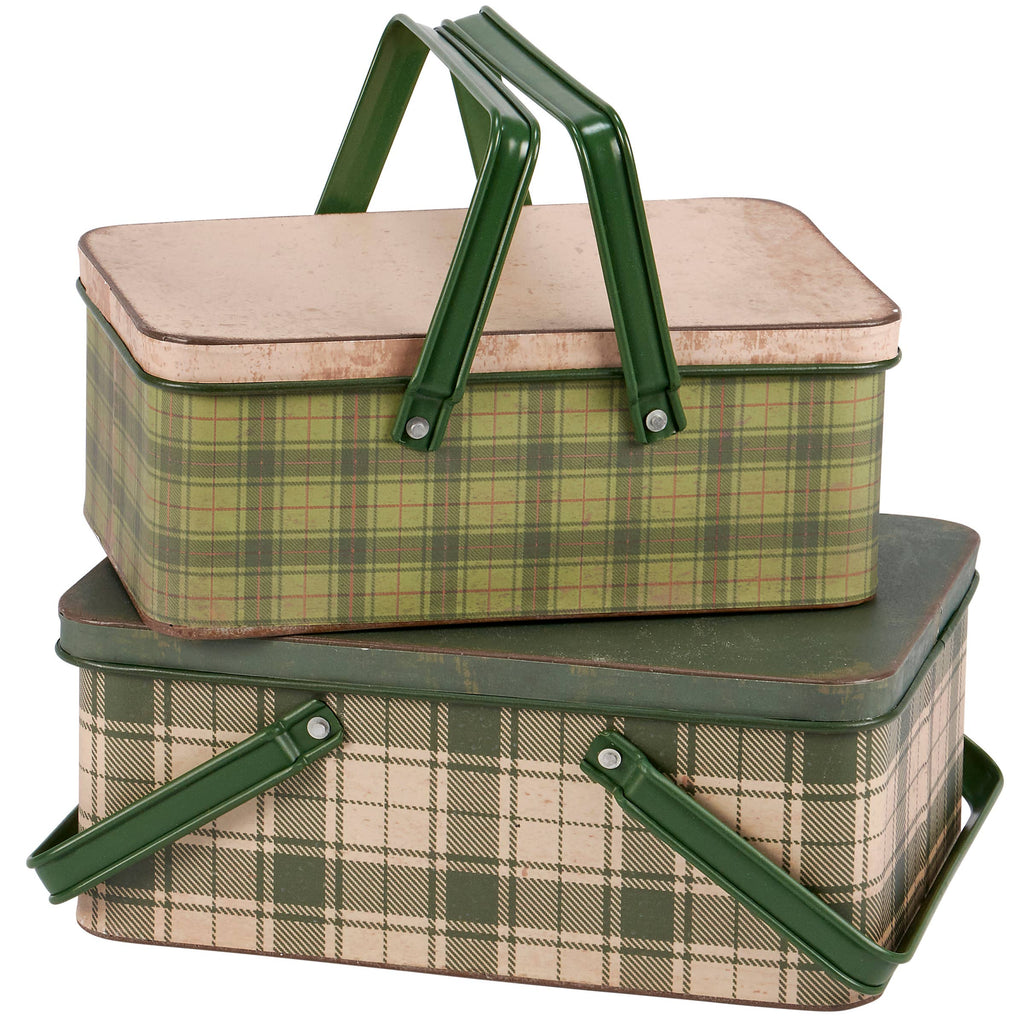Green Tartan Bin Set