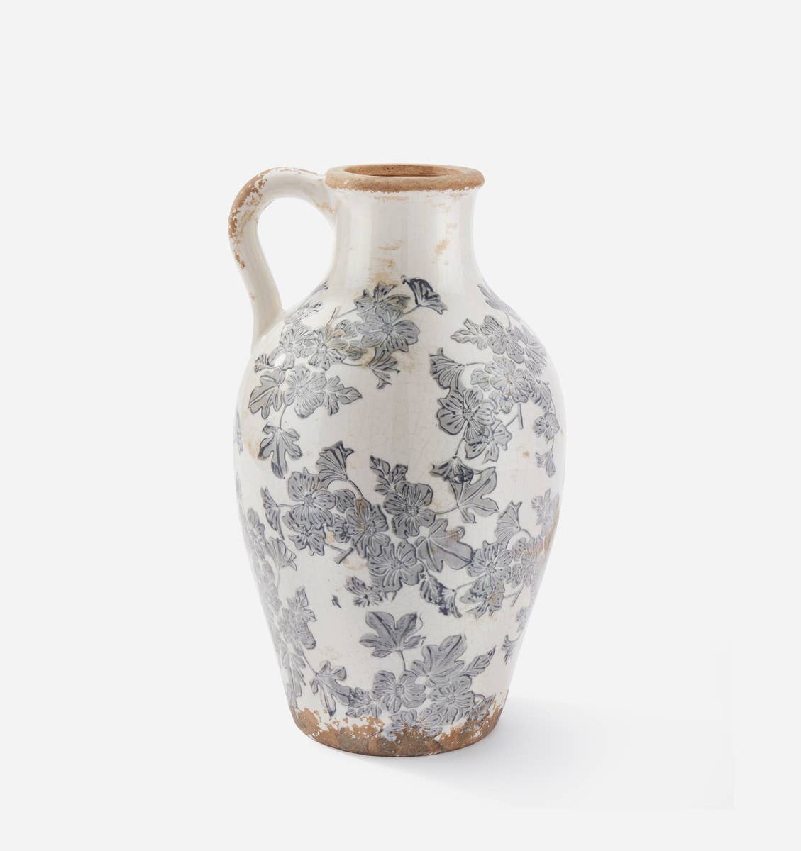 Blue Botanical Stoneware Jar Vase with Handle | Small