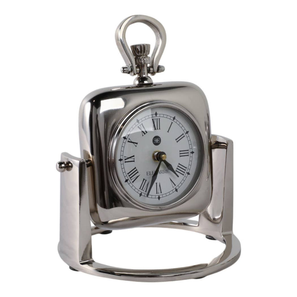 Silver Table Clock with Glass Face, 9 in.
