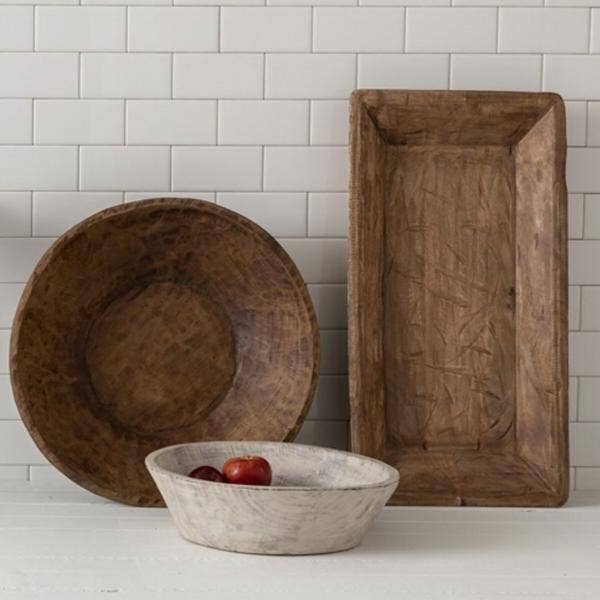 Found Vintage Wooden Dough Bowl | Natural | 14–16"