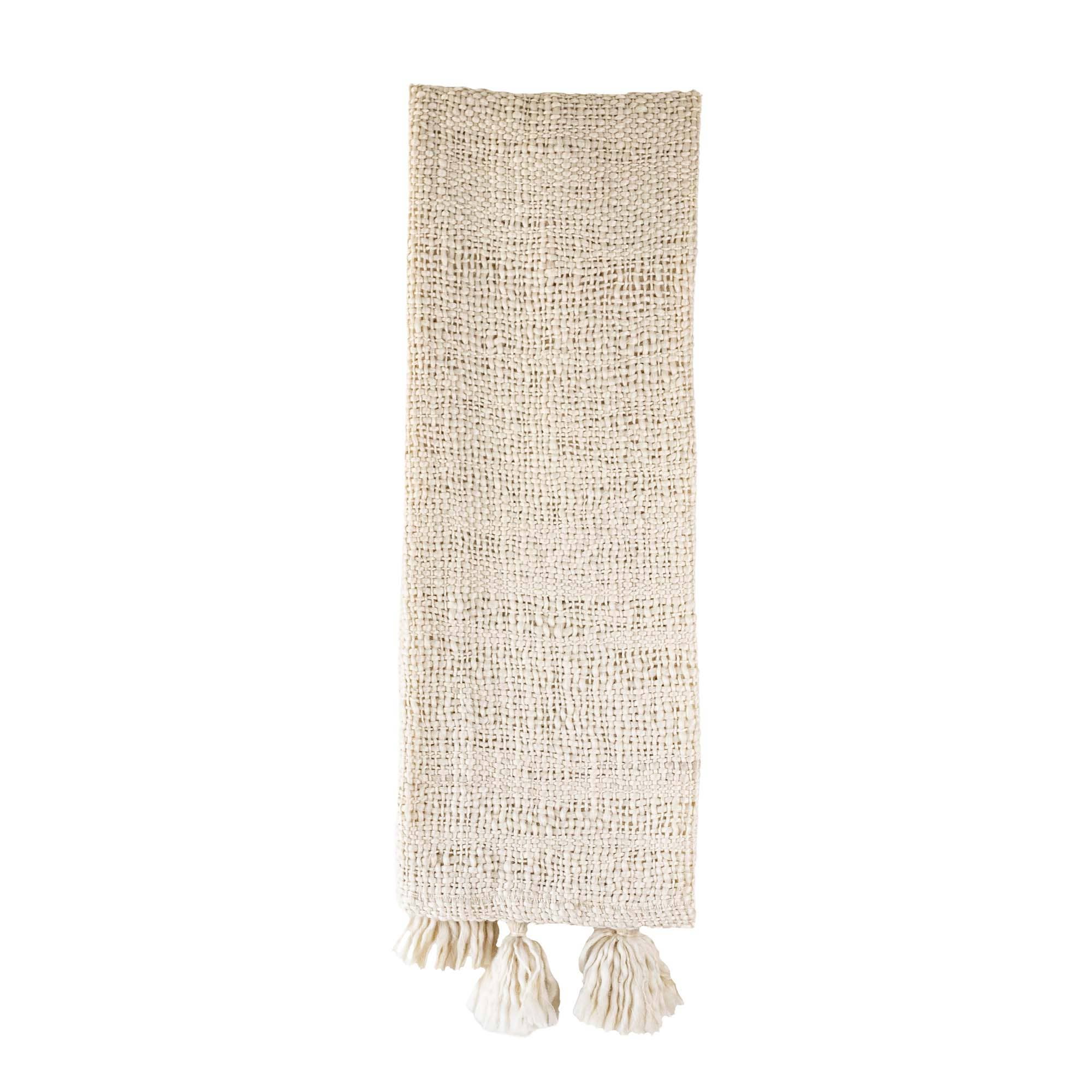 Hand Woven Tasseled Throw Blanket Cream