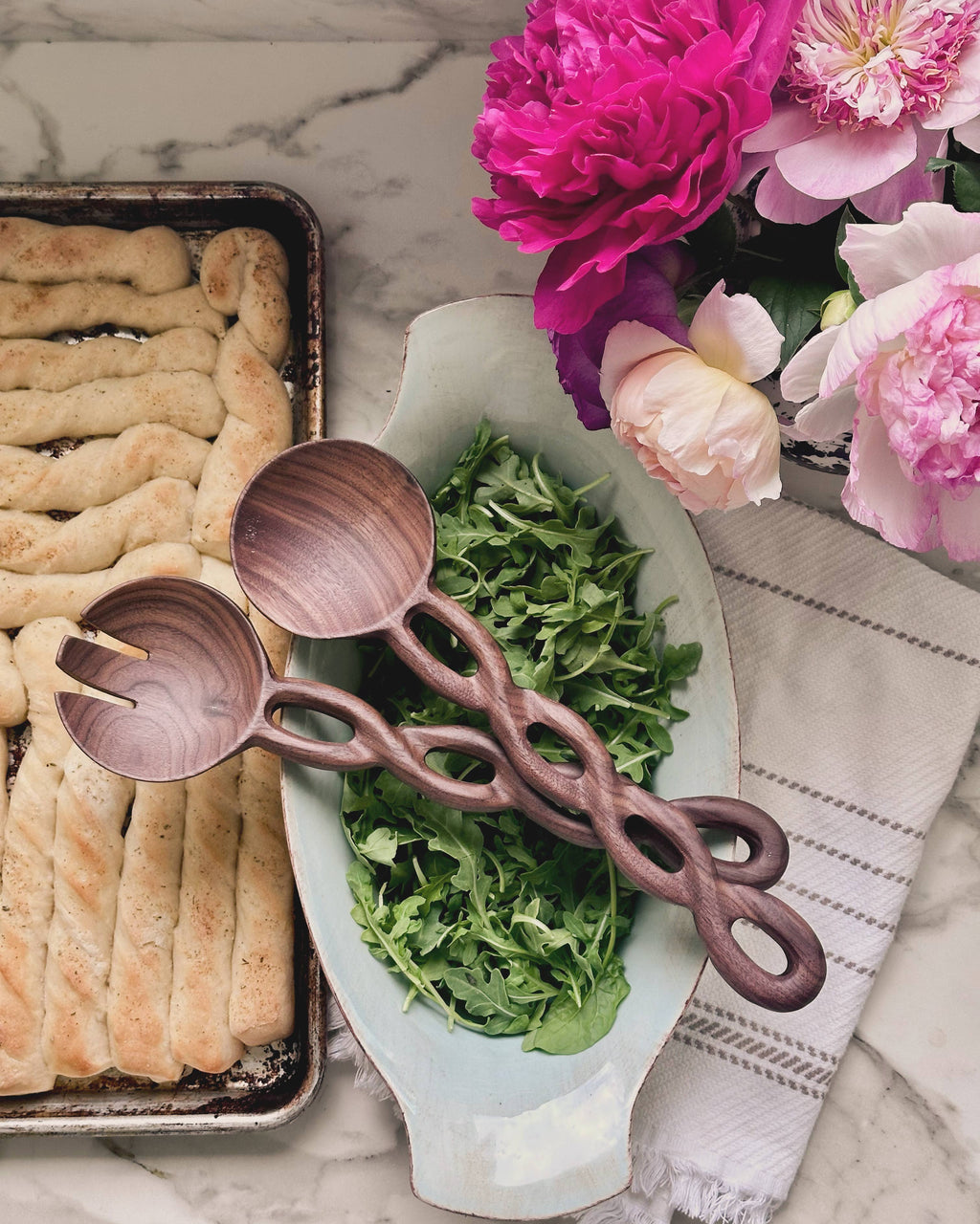 Handmade Walnut Wood Salad Server Set
