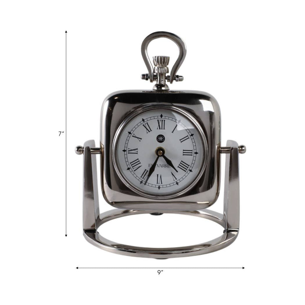 Silver Table Clock with Glass Face, 9 in.
