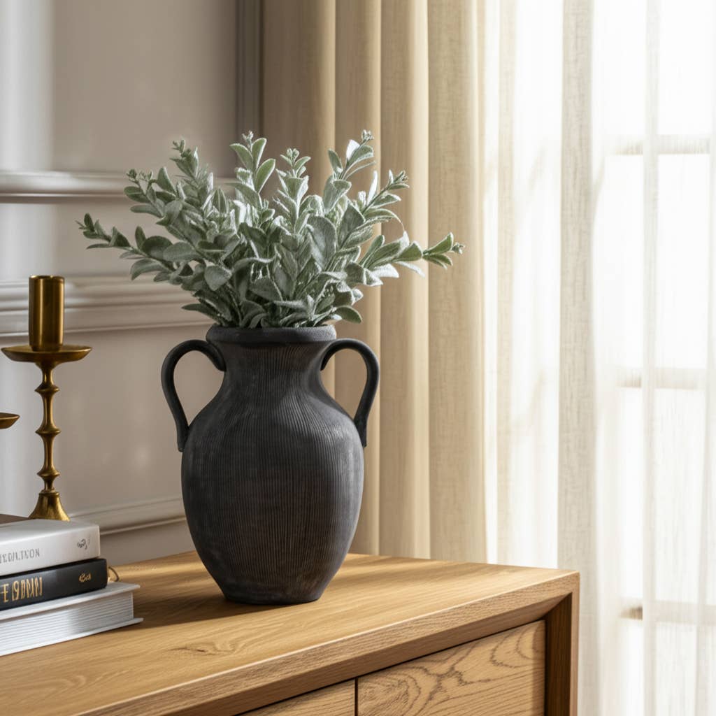 Black Stoneware Weathered Jug with Handles