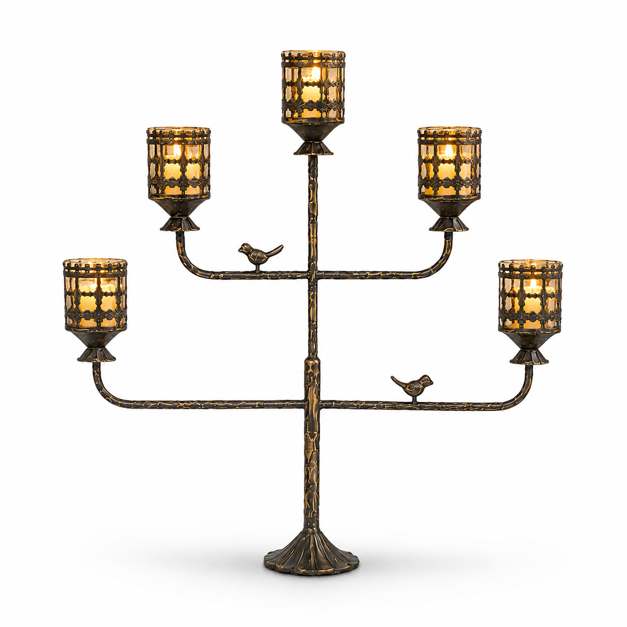 Amber Glass Lattice Candle Holder