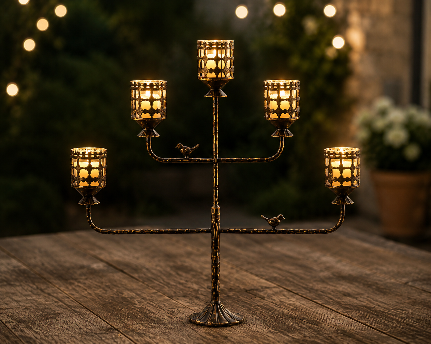 Amber Glass Lattice Candle Holder