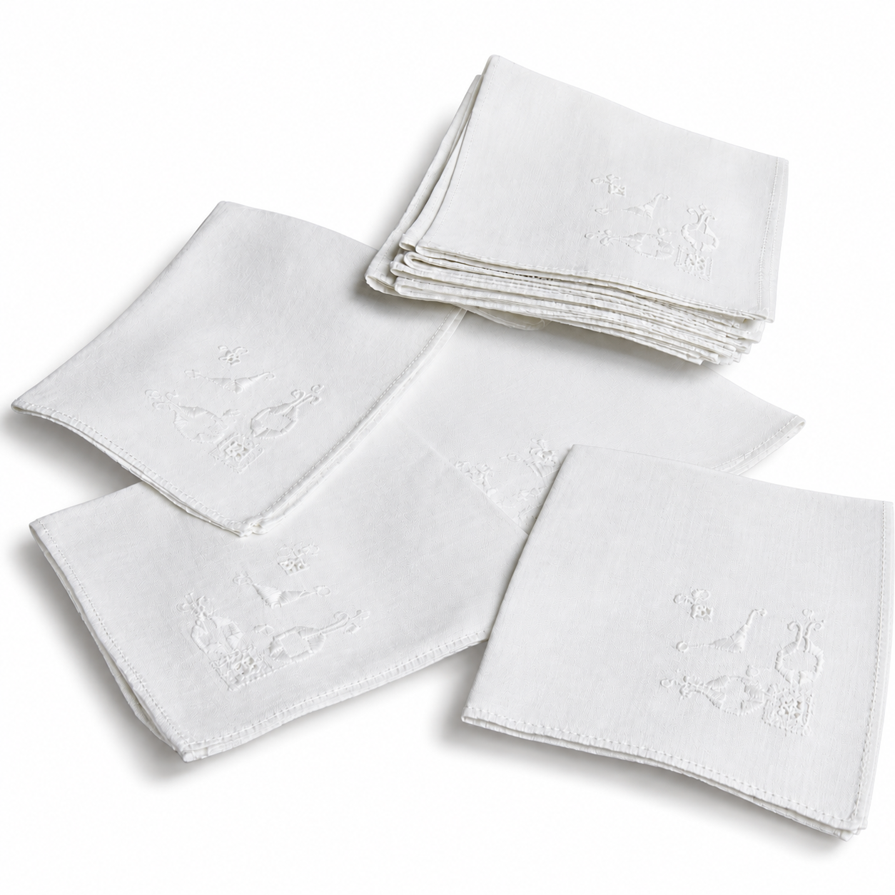 Antique Linen Napkins with Cutwork Embroidery — Set of 10