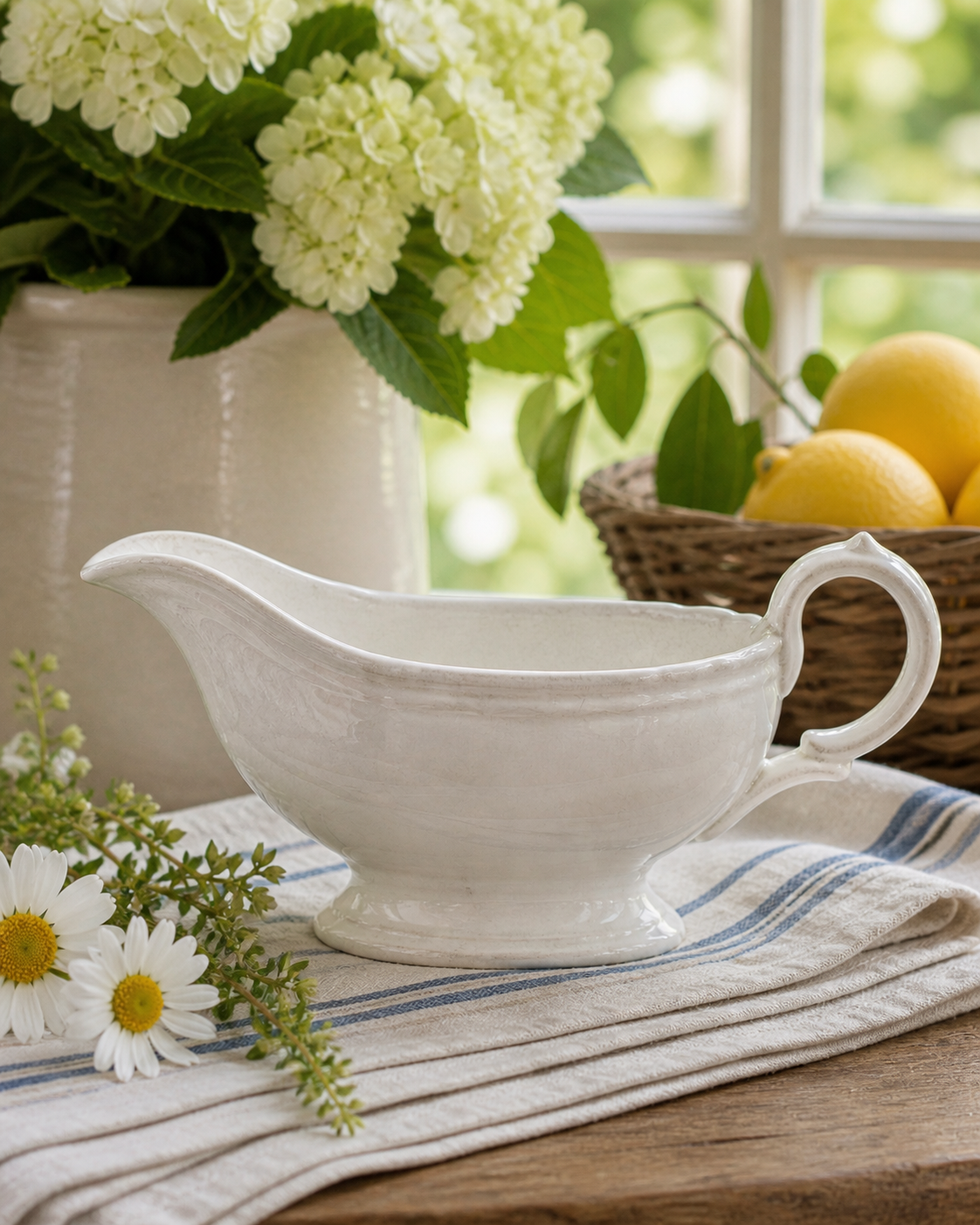 Antique White Ironstone Gravy Boat — W.H. Grindley & Co., England