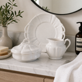 Antique White Ironstone Bath Set With Lidded Dish, Shaving Mug & Tray