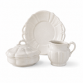 Antique White Ironstone Bath Set With Lidded Dish, Shaving Mug & Tray