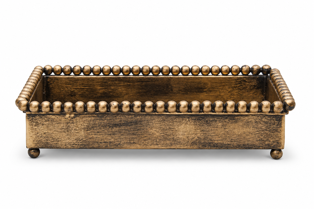 Antiqued Brass Beaded Vanity Tray