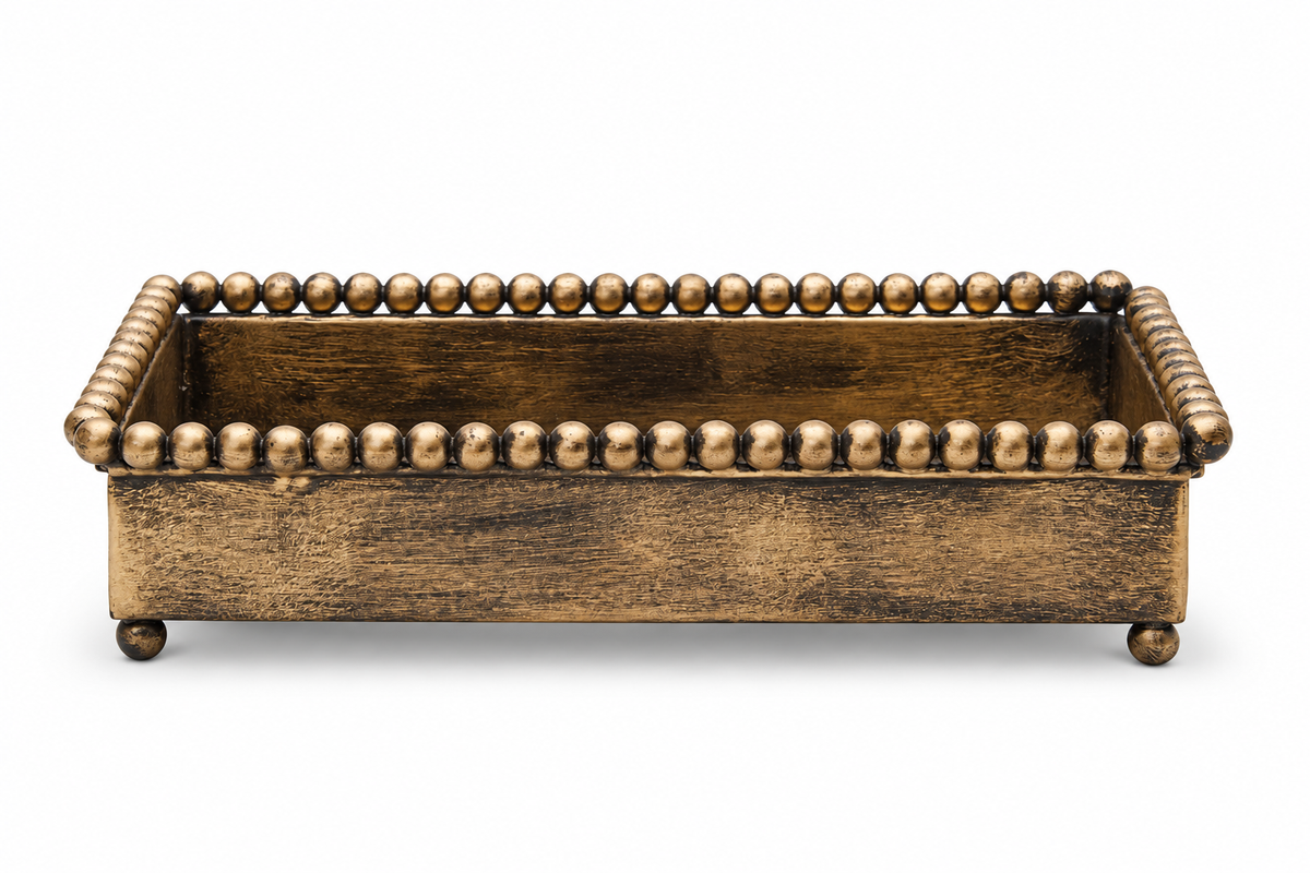 Antiqued Brass Beaded Vanity Tray