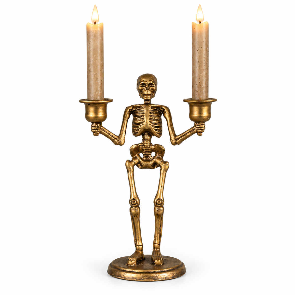 Antiqued Gold Skeleton Double Taper Candle Holder