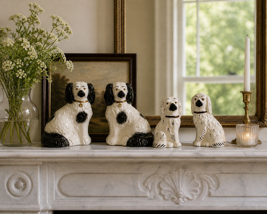 Vintage Beswick Staffordshire Spaniel Pair — Black & White