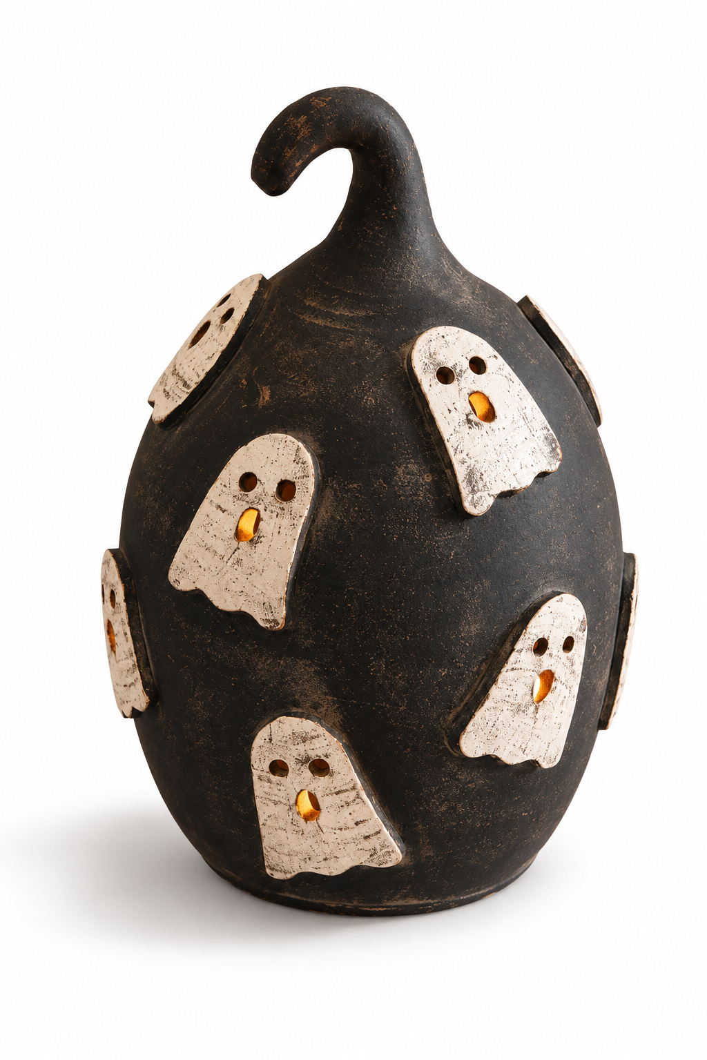 Black Clay Ghost Pumpkin Luminary | 14"