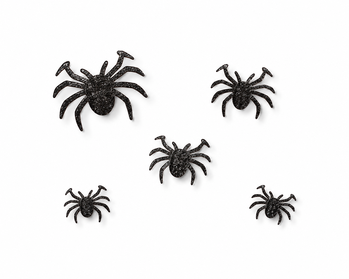 Black Glitter 3D Spiders | Set of 50