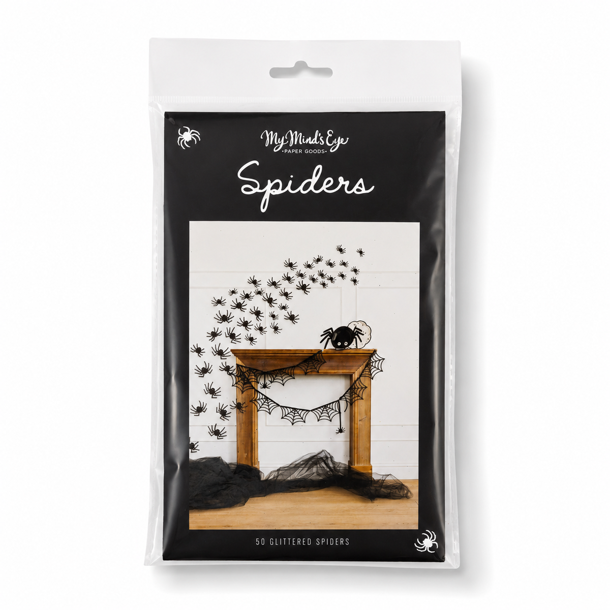 Black Glitter 3D Spiders | Set of 50