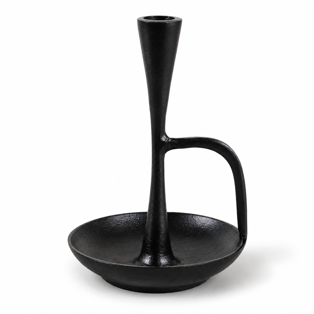 Black Metal Taper Candle Holder with Drip Dish | 8"