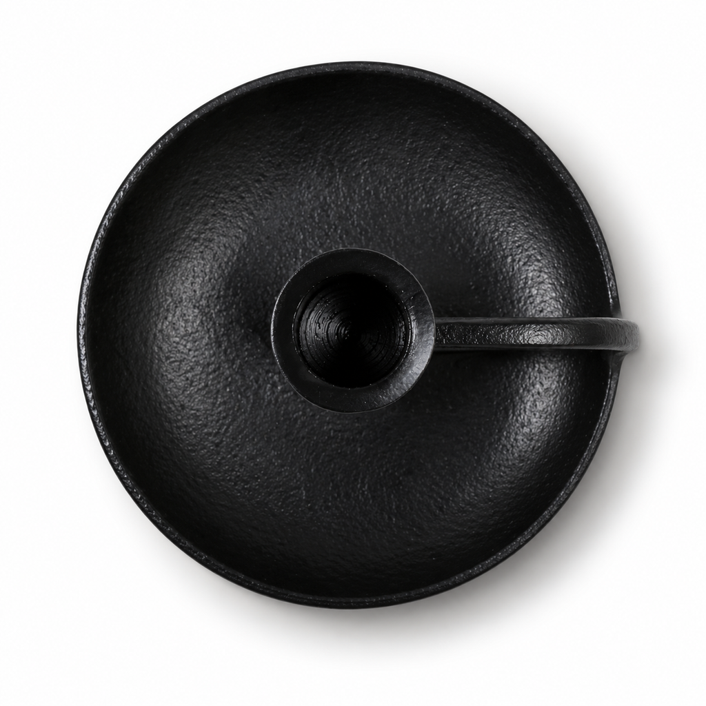 Black Metal Taper Candle Holder with Drip Dish | 8"