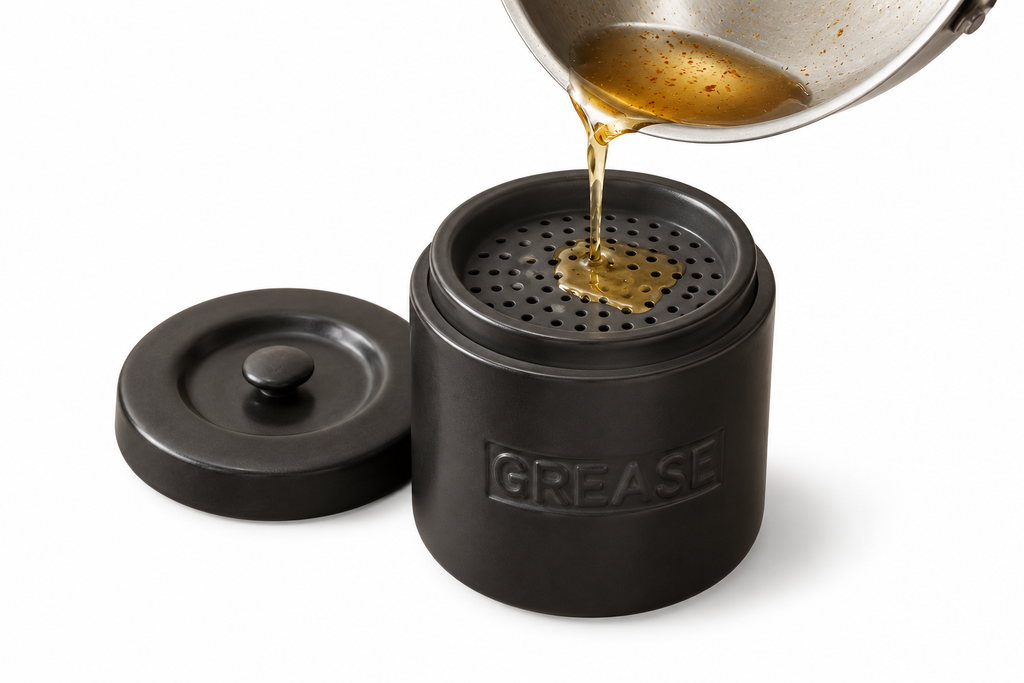 Black Porcelain Grease Jar with Strainer