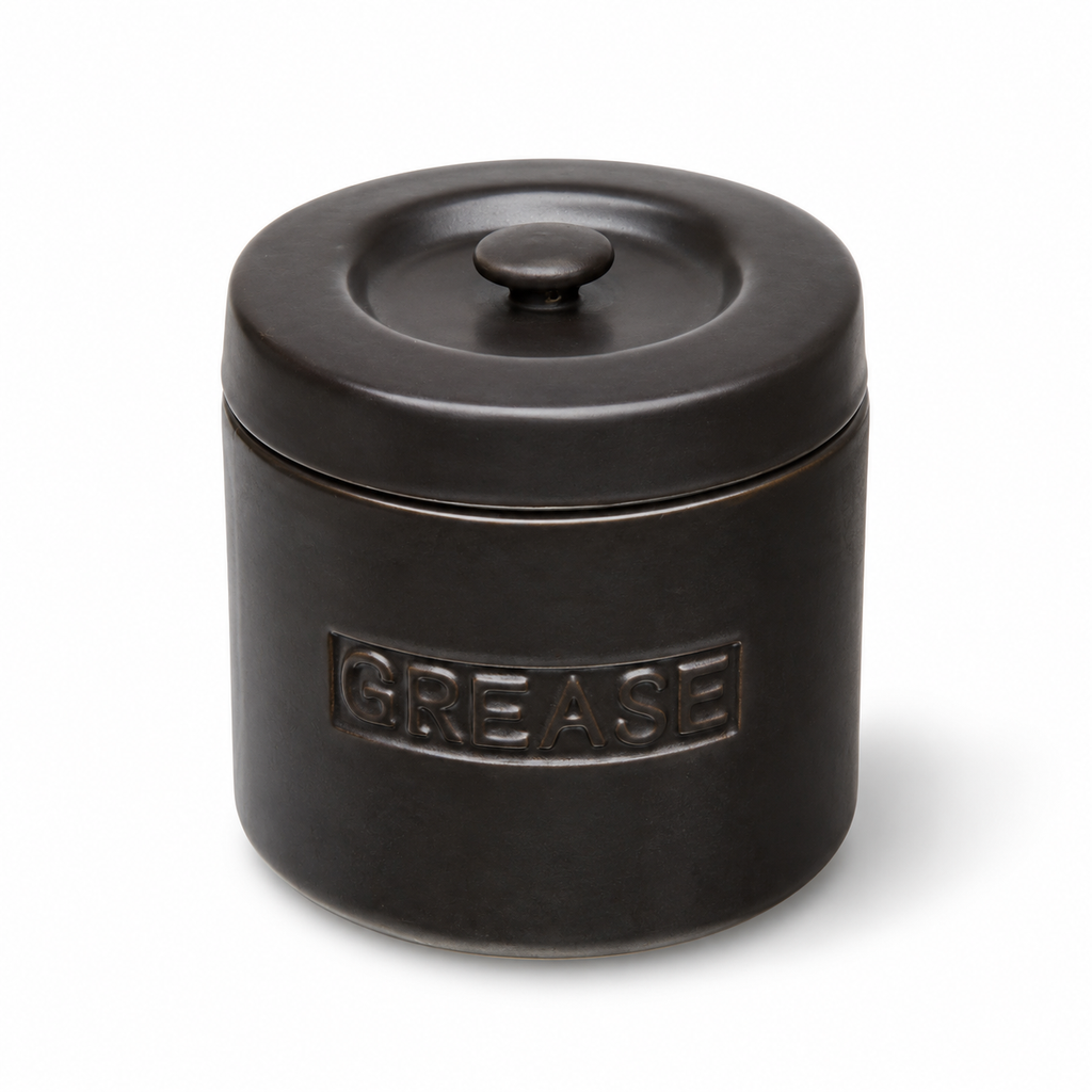 Black Porcelain Grease Jar with Strainer