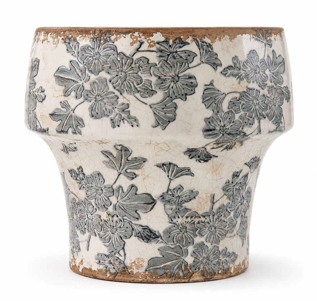 Blue Botanical Stoneware Planter | Antique-Inspired