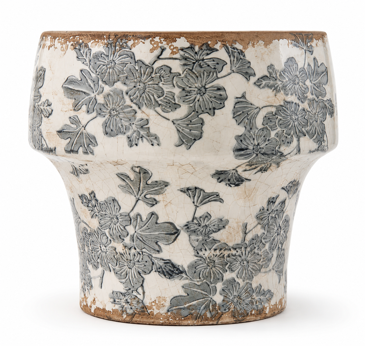 Blue Botanical Stoneware Planter | Antique-Inspired